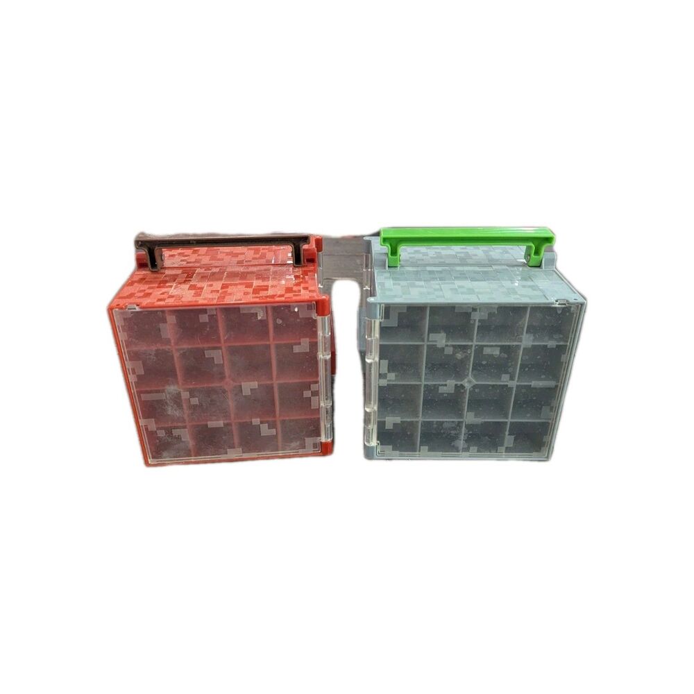 TWO Minecraft Mini Figure Storage Case Gray Cube Holds 32 Figures Each...